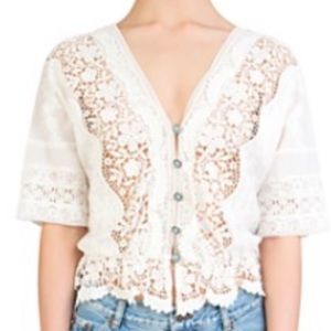 Kooples cotton lace turq button top